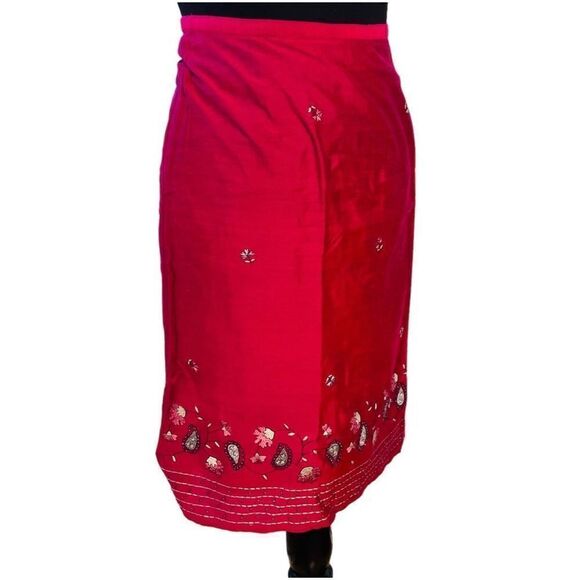 Amanda Smith Womens Midi Skirt Straight Cut Embraided Hem Hot Pink Large - Picture 3 of 9